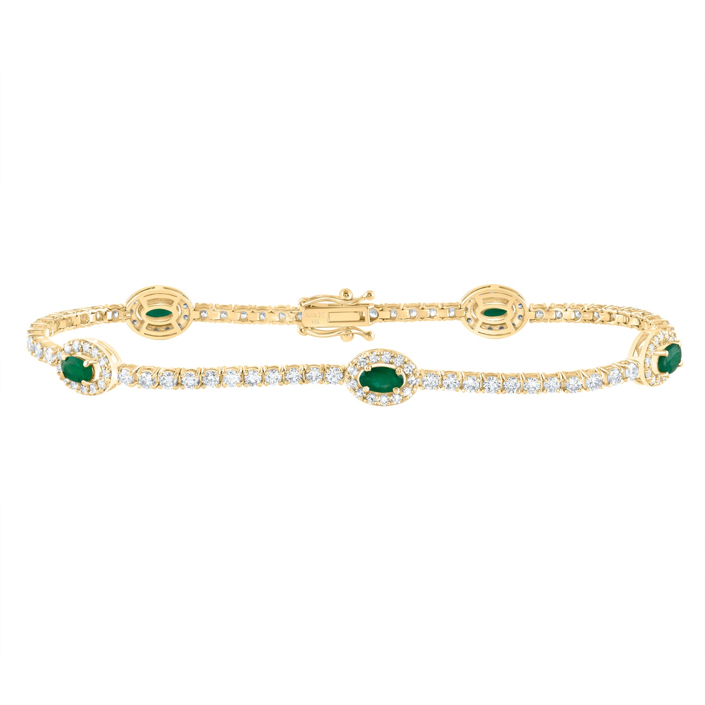 14kt Yellow Gold 2 1/3 Cttw Diamond Ana M and 1 Cttw Oval Emerald Natural Gem Fashion Bracelet, Length: 7 Inch