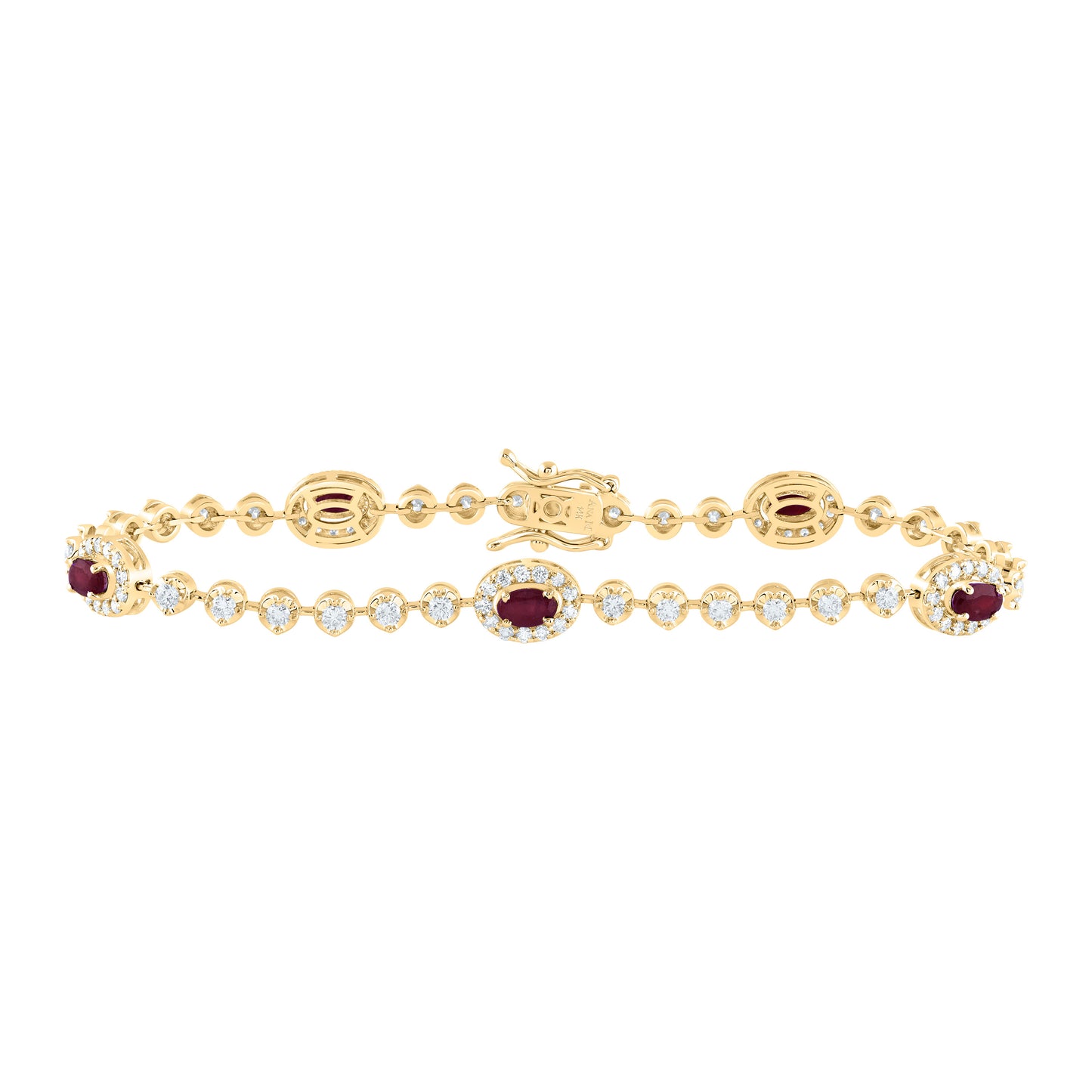 14kt Yellow Gold 1 1/2 Cttw Diamond Ana M and 1 3/8 Cttw Oval Ruby Natural Gem Fashion Bracelet, Length: 7 Inch