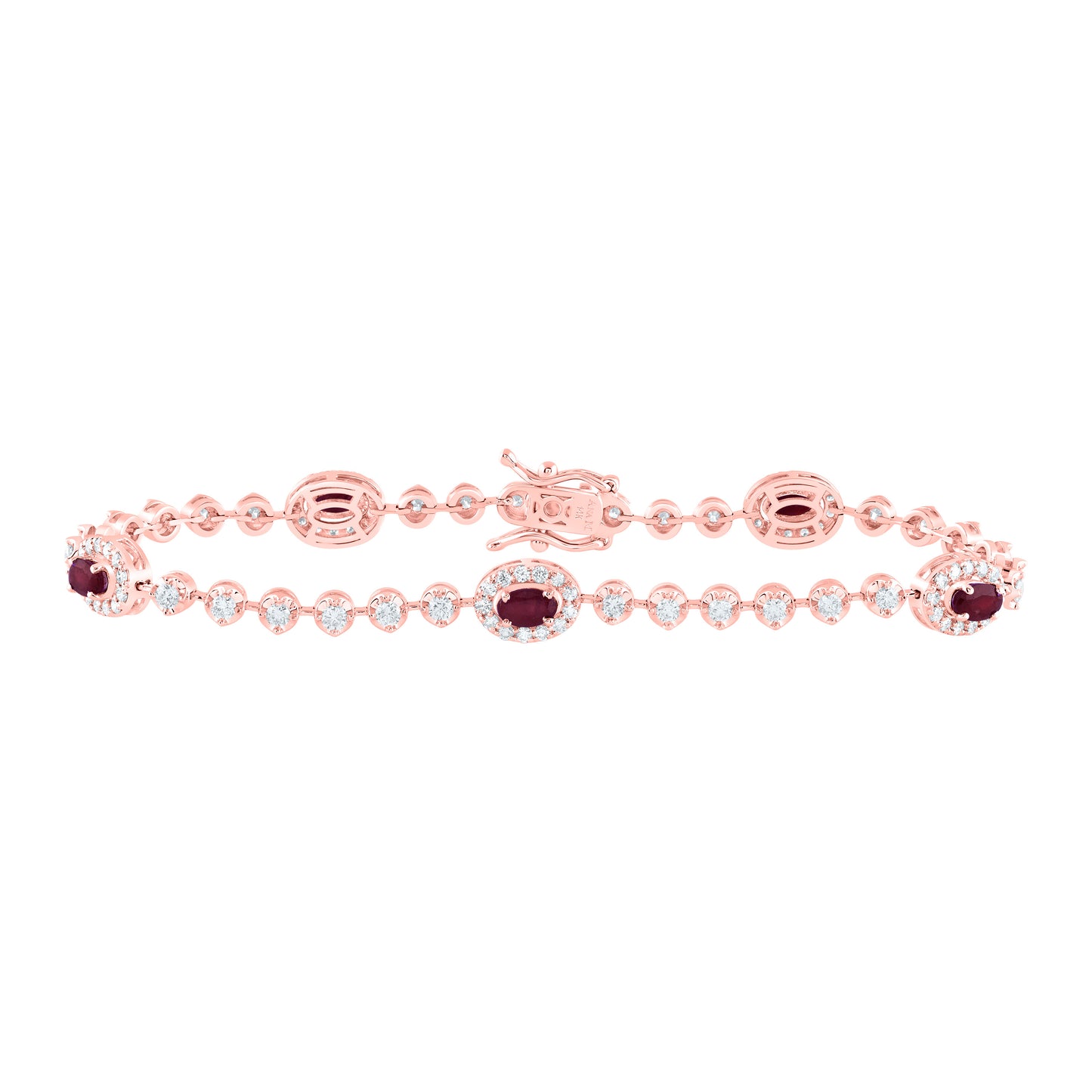 14kt Rose Gold 1 1/2 Cttw Diamond Ana M and 1 1/3 Cttw Oval Ruby Natural Gem Fashion Bracelet, Length: 7 Inch