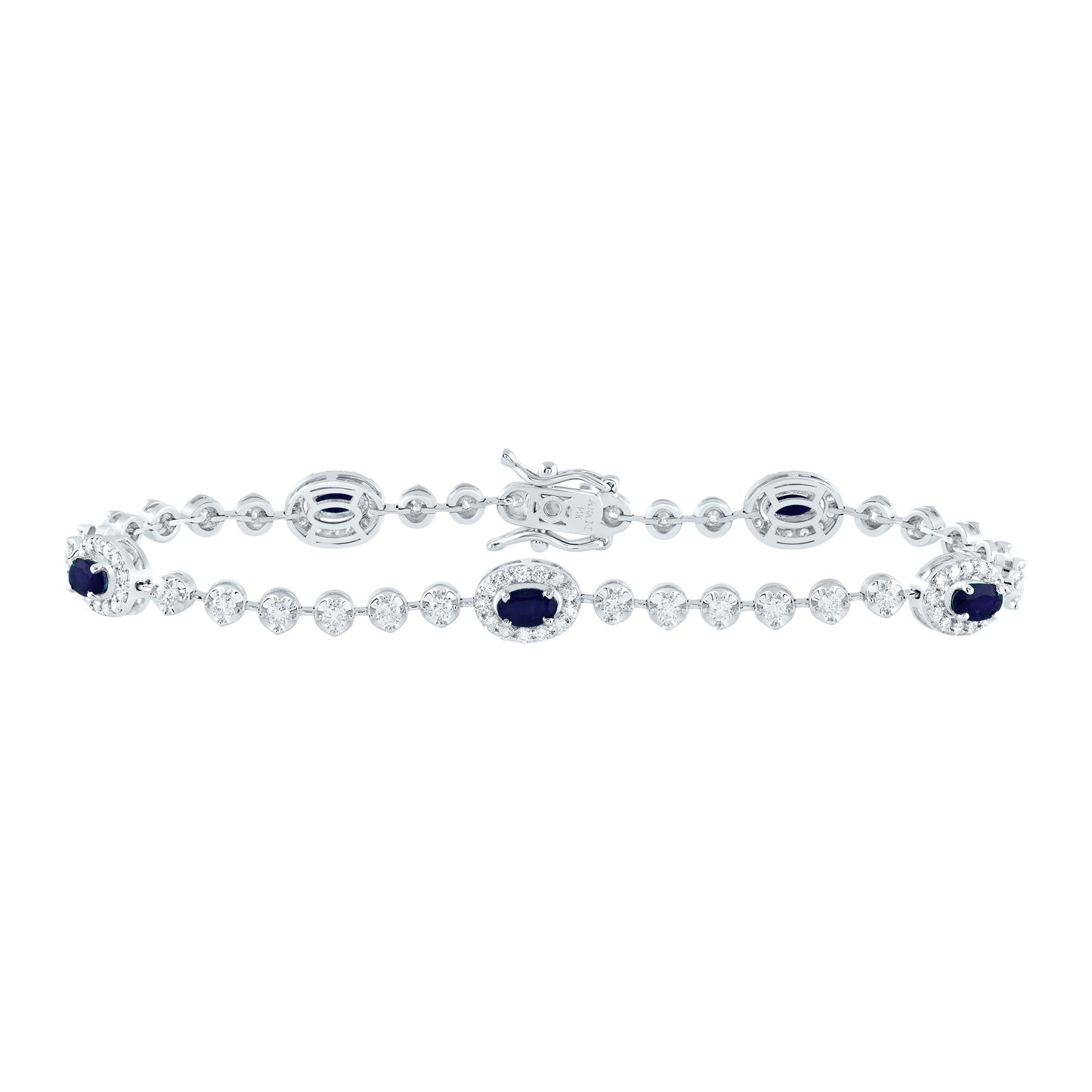 14kt White Gold 1 1/2 Cttw Diamond Ana M and 1 1/2 Cttw Oval Blue Sapphire Natural Gem Fashion Bracelet, Length: 7 Inch