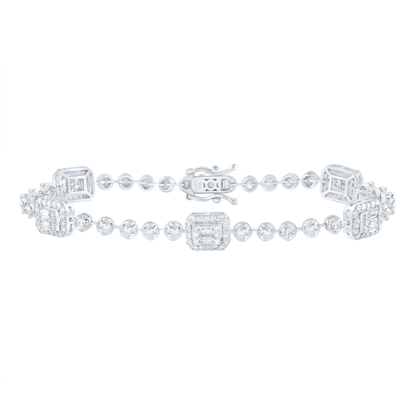 14kt White Gold 2 1/3 Cttw Diamond Ana M Fashion Octagon Bracelet, Length: 7 Inch