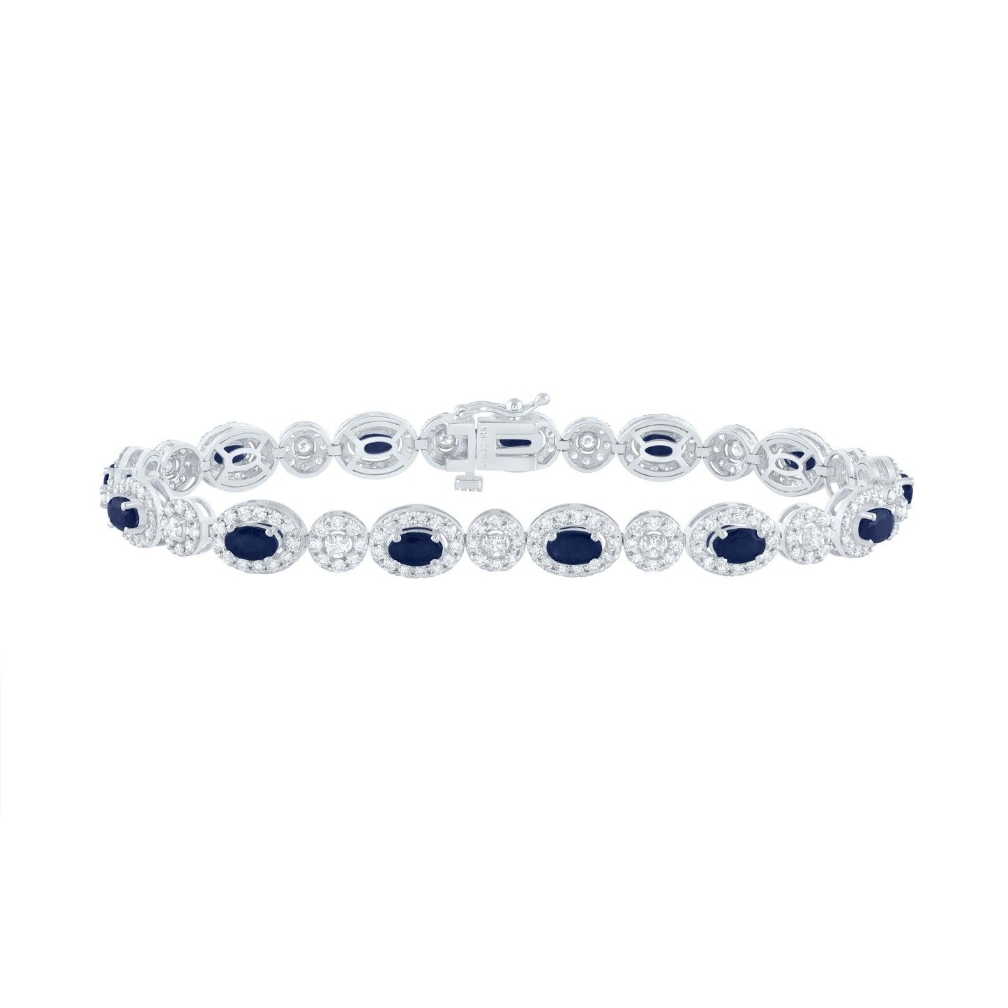 14kt White Gold 3 Cttw Diamond Ana M 4 1/3 Cttw Oval Blue Sapphire Natural Gem Fashion Bracelet, Length: 7 Inch