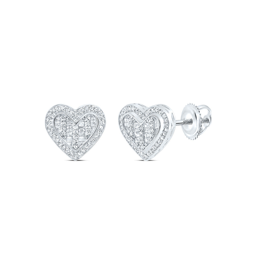 10kt White Gold 3/8 Cttw Natural Diamond Fashion Heart Stud Earring