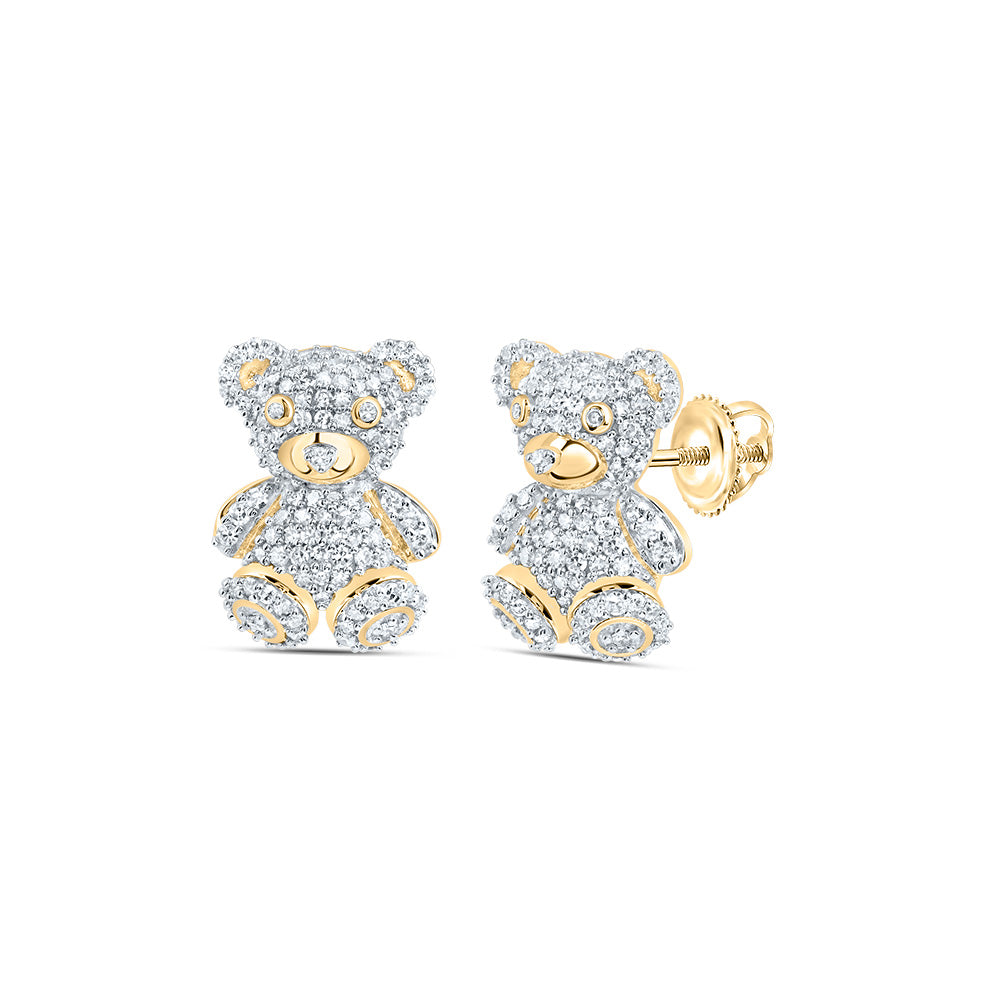 10kt Yellow Gold 3/4 Cttw Diamond Fashion Teddy Bear Stud Earring