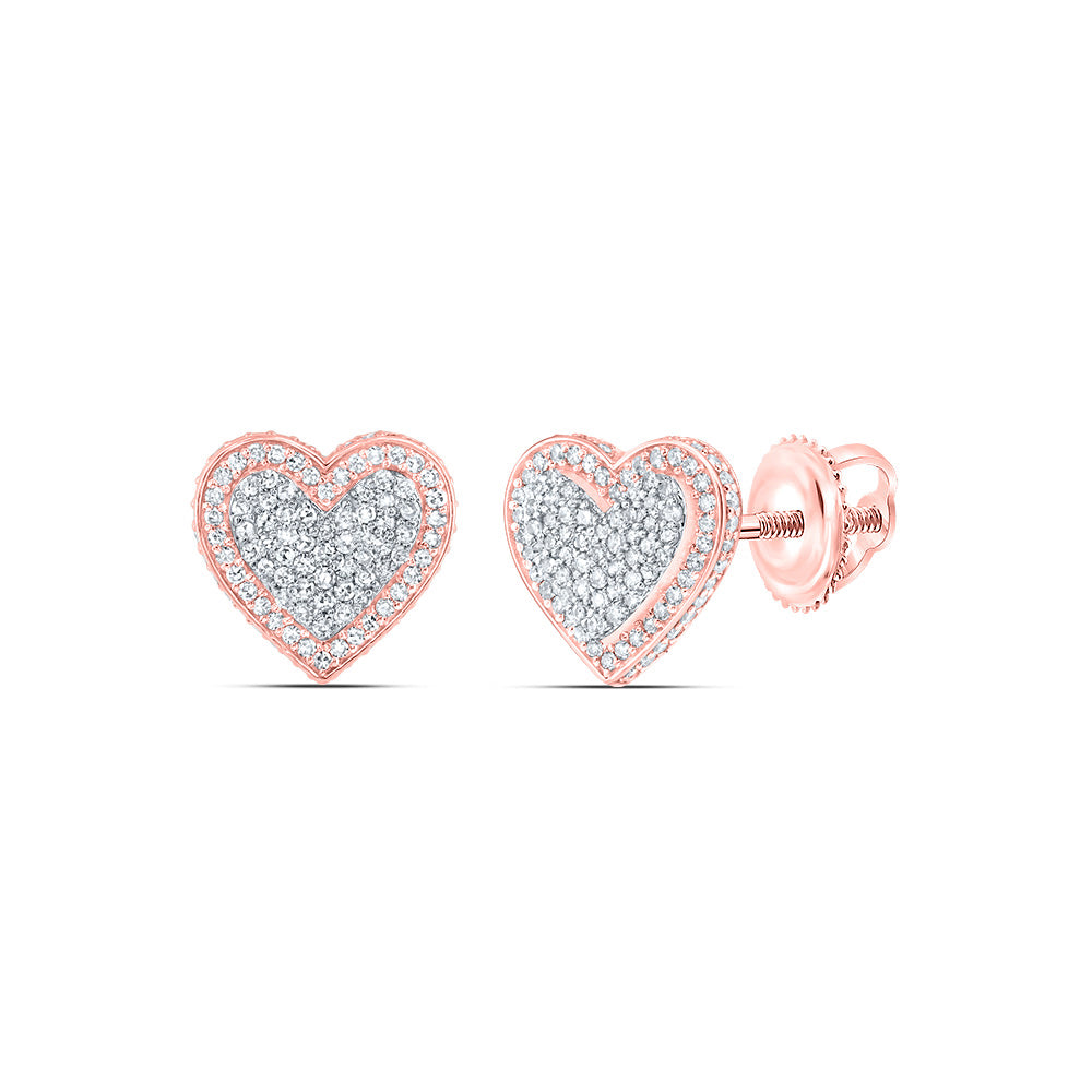 10kt Rose Gold 3/4 Cttw Natural Diamond Fashion Heart Stud Earring