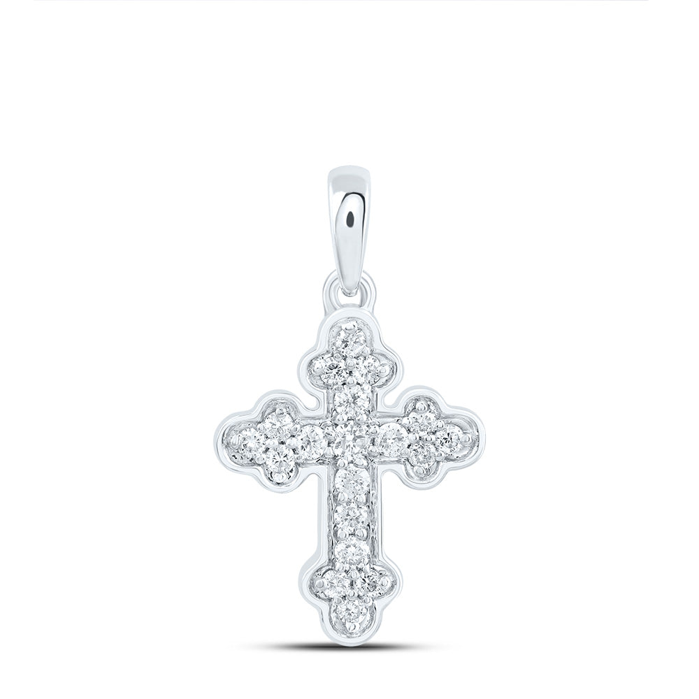 10kt White Gold 1/8 Cttw Diamond Cross Pendant
