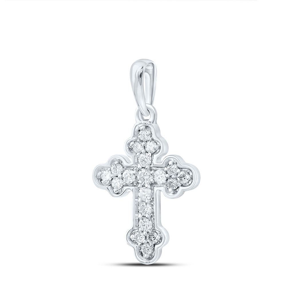 10kt White Gold 1/8 Cttw Diamond Cross Pendant