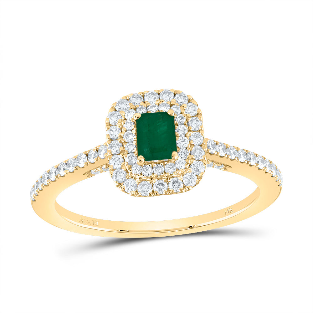 14kt Yellow Gold 1/2 Cttw Diamond Ana M 4.2*3.2mm Emerald Emerald Natural Gem Emerald Wedding Engagement Anniversary Ring, Women Size: 5-9