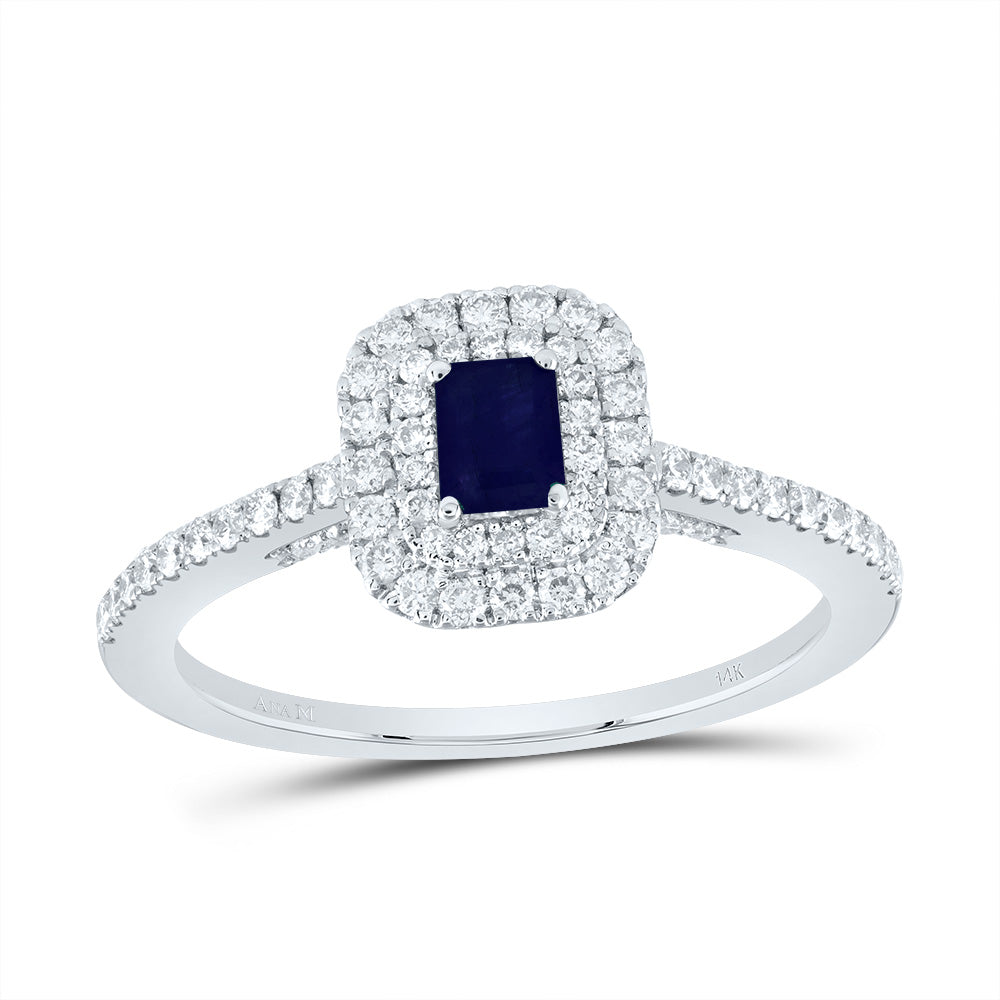 14kt White Gold 1/2 Cttw Diamond Ana M 4.2*3.2mm Emerald Blue Sapphire Natural Gem Emerald Wedding Engagement Anniversary Ring, Women Size: 5-9