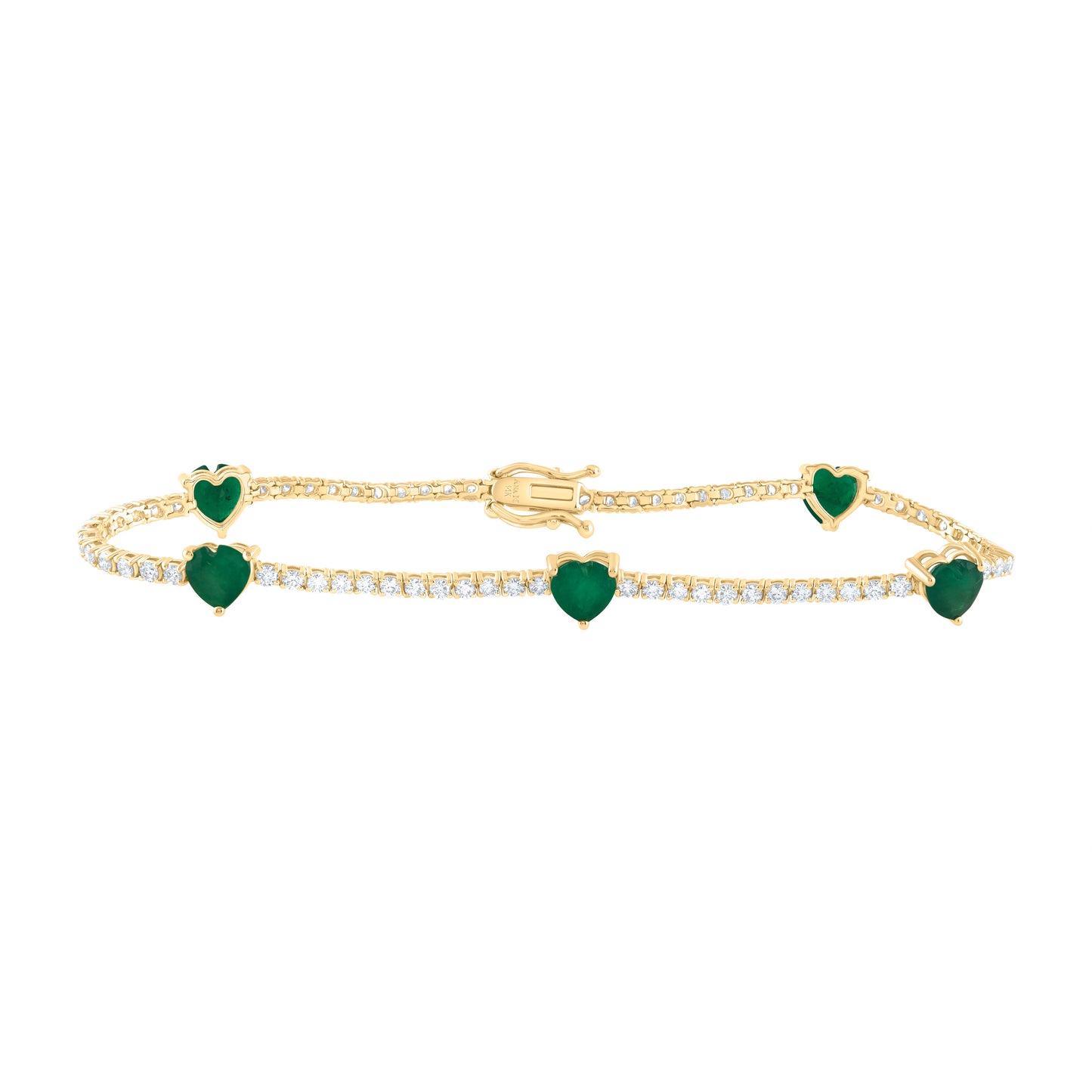 14kt Yellow Gold 1 1/2 Cttw Diamond Ana M 3 Cttw Ht Emerald Natural Gem Fashion Heart Bracelet, Length: 7 Inch