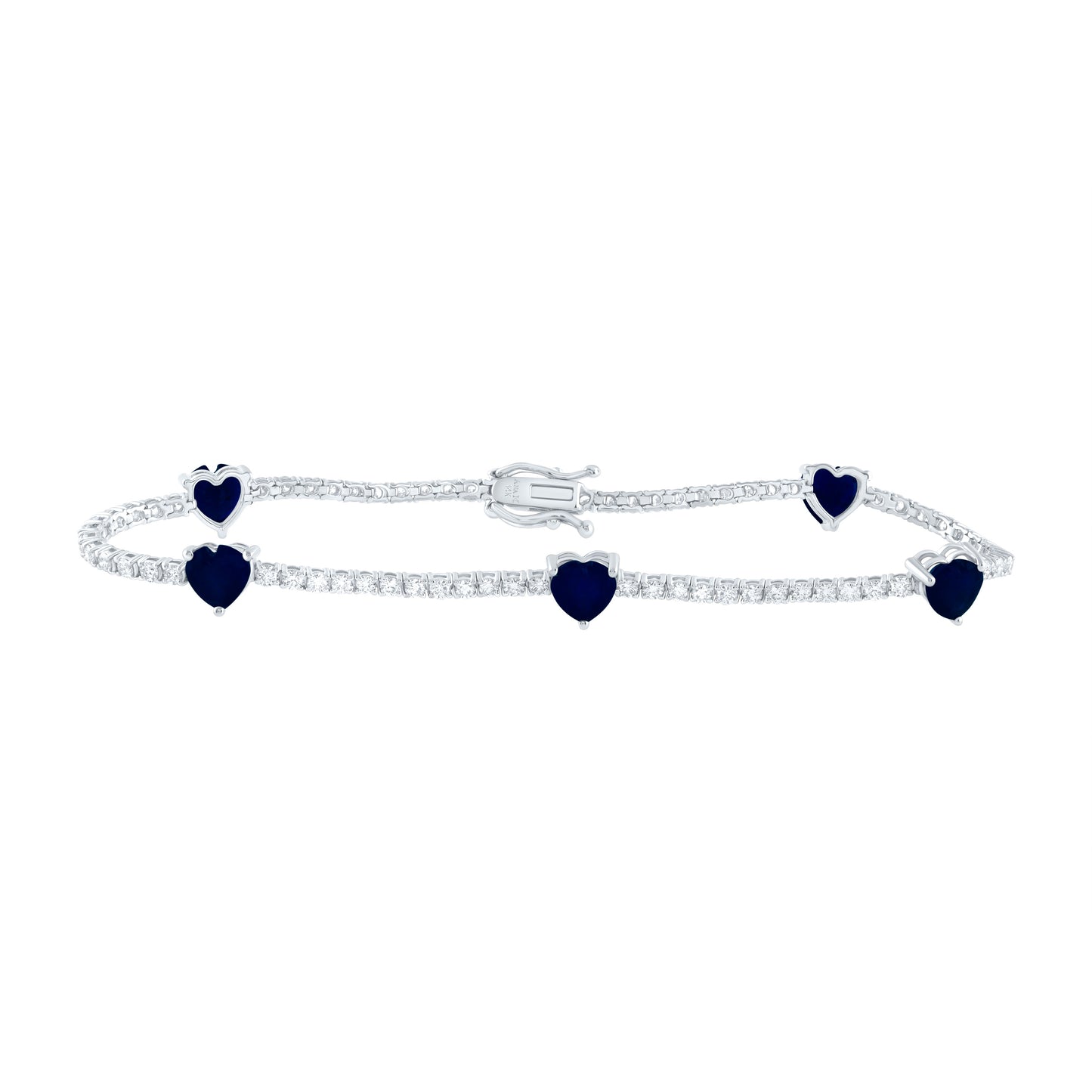14kt White Gold 1 1/2 Cttw Diamond Ana M 3 1/2 Cttw Ht Blue Sapphire Natural Gem Fashion Heart Bracelet, Length: 7 Inch