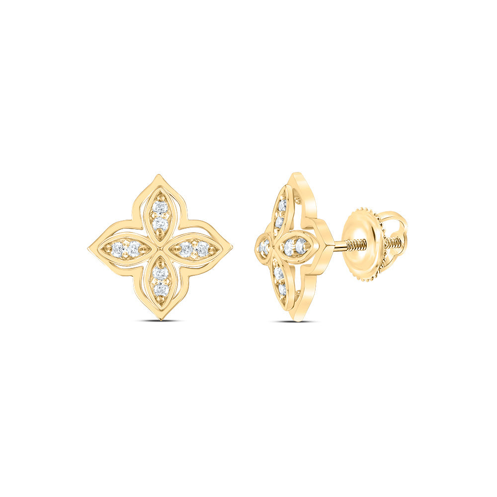 14kt Yellow Gold 1/10 Cttw Diamond Fashion Flower Stud Earring