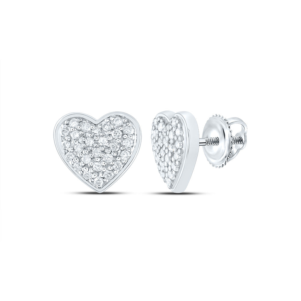14kt White Gold 3/8 Cttw Natural Diamond Flower Fashion Heart Stud Earring