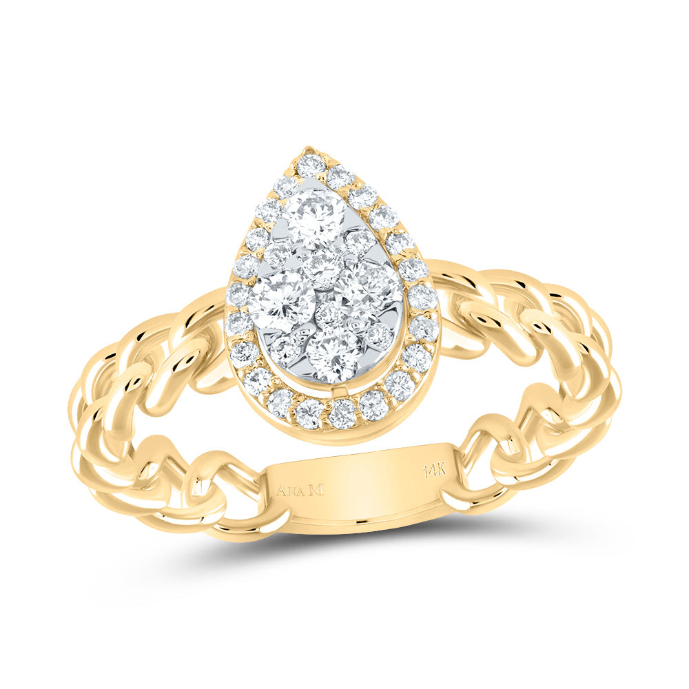 14kt Yellow Gold 1/2 Cttw Diamond Ana M Pear Bridal Wedding Engagement Anniversary Ring, Women Size: 5-9