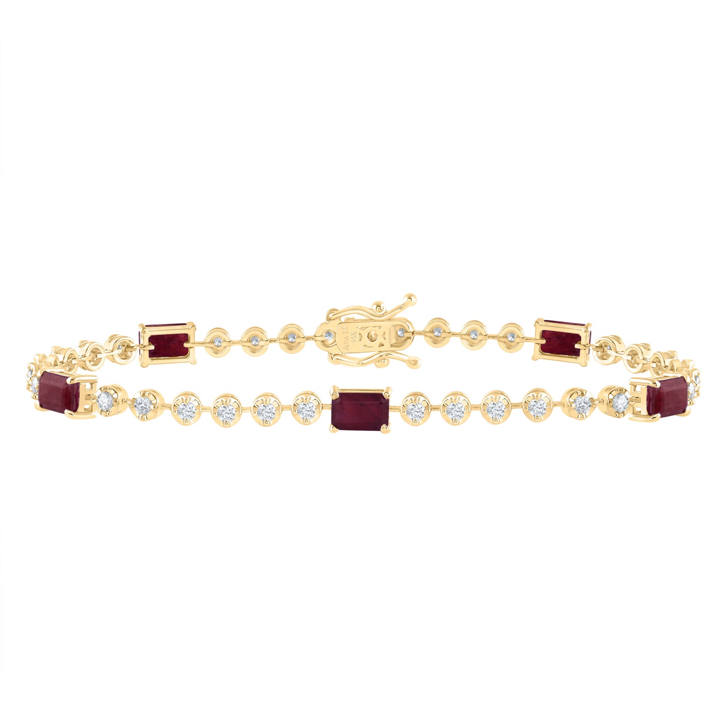 14kt Yellow Gold 1 Cttw Diamond Ana M 3 3/8 Cttw Emerald Ruby Natural Gem Fashion Bracelet, Length: 7 Inch
