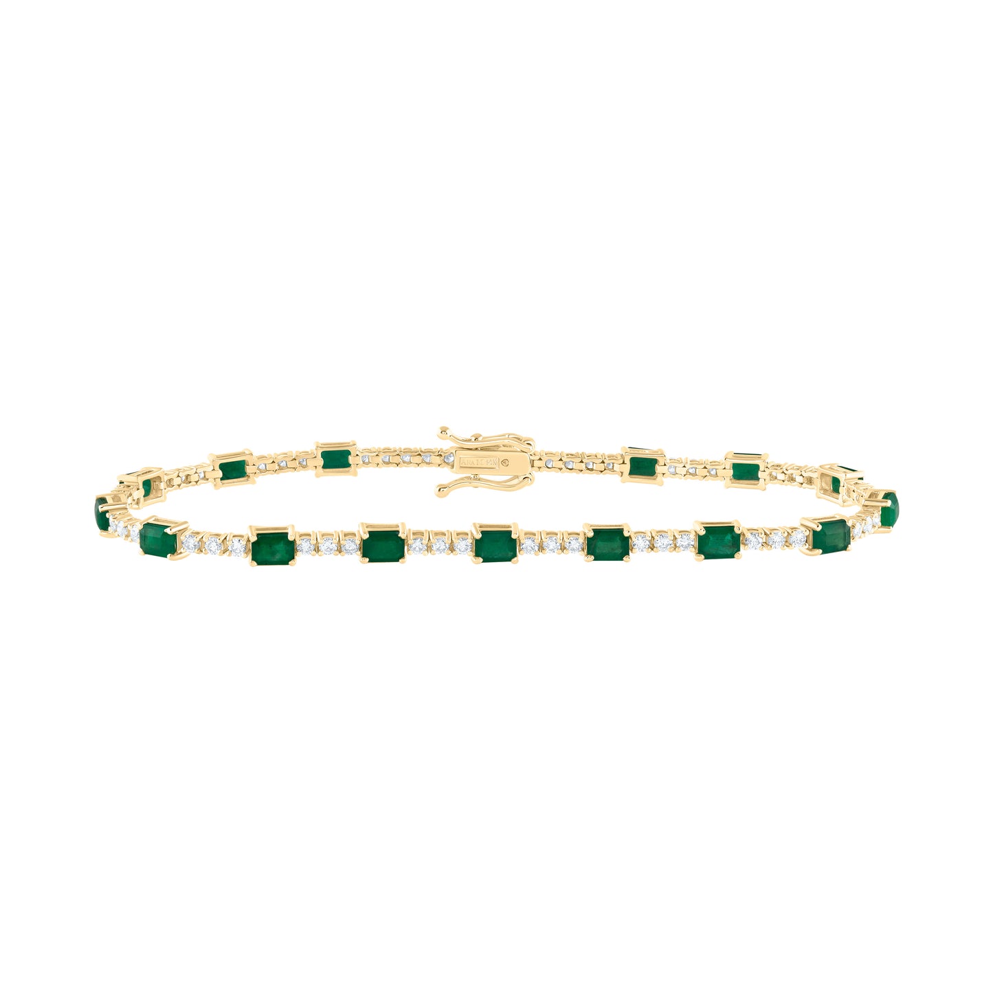 14kt Yellow Gold 1 Cttw Diamond Ana M 2 7/8 Cttw Emerald Emerald Natural Gem Fashion Bracelet, Length: 7 Inch