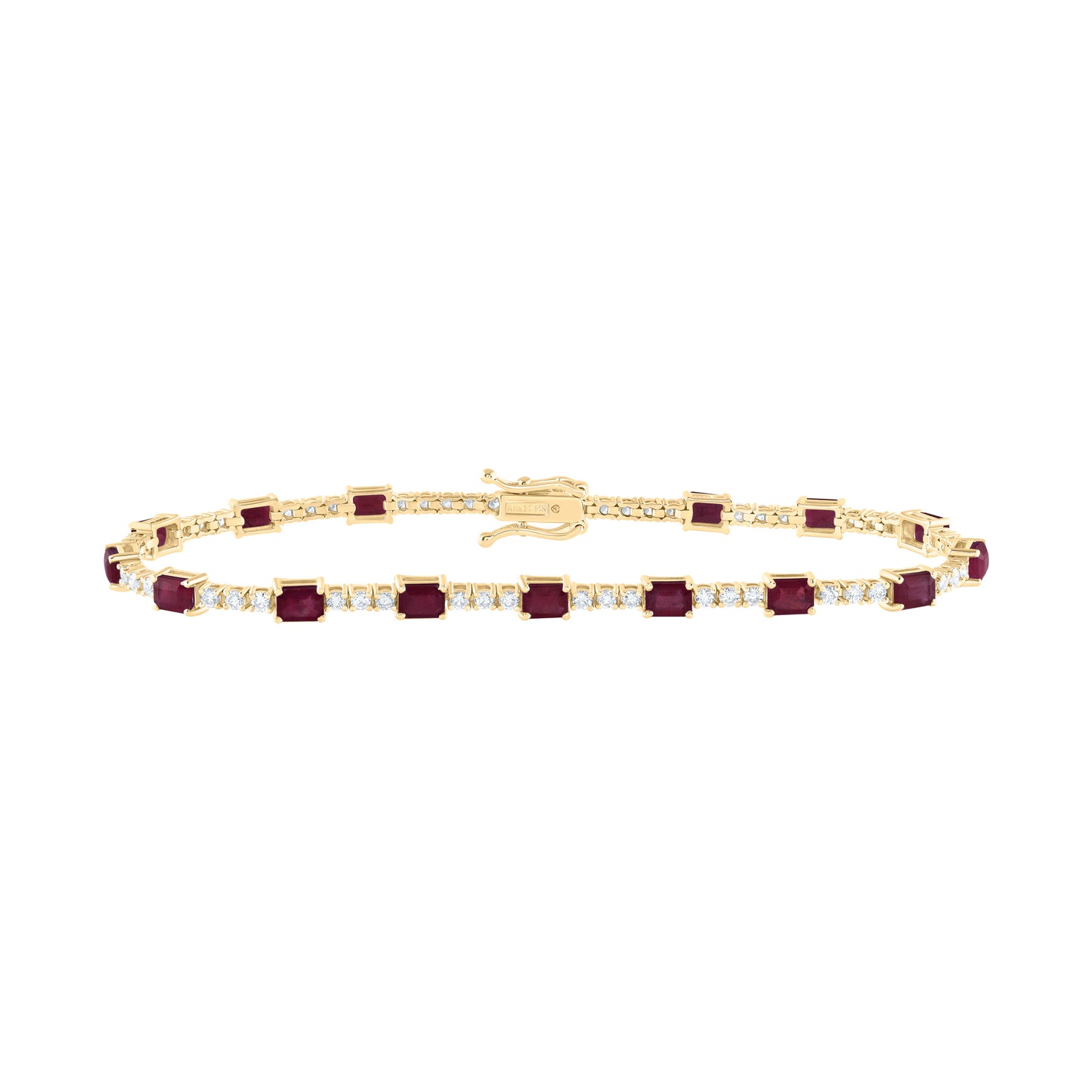 14kt Yellow Gold 1 Cttw Diamond Ana M 4 1/2 Cttw Emerald Ruby Natural Gem Fashion Bracelet, Length: 7 Inch