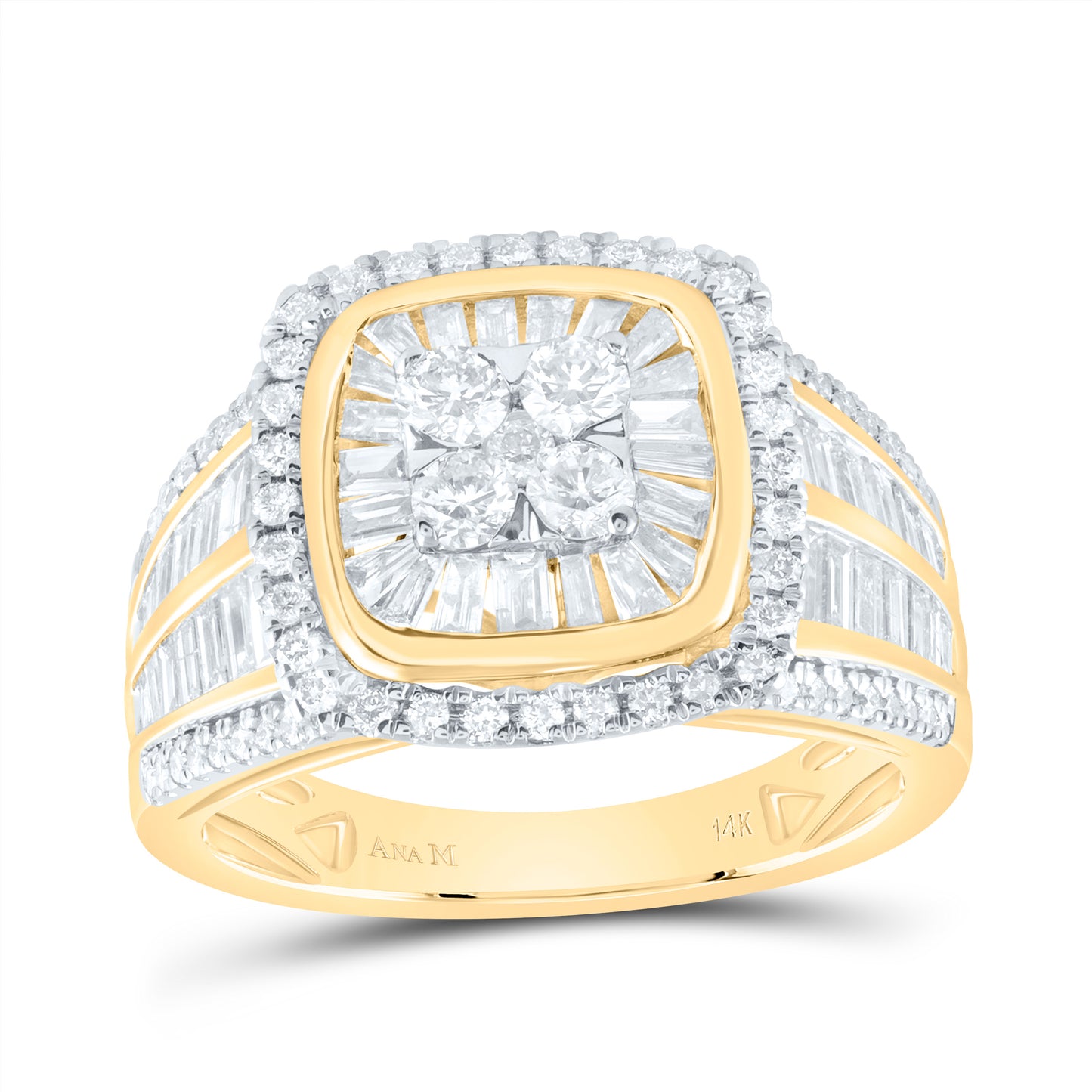 14kt Yellow Gold 1 5/8 Cttw Diamond Ana M Cushion Single Halo Wedding Engagement Anniversary Bridal Ring, Women Size: 5-9