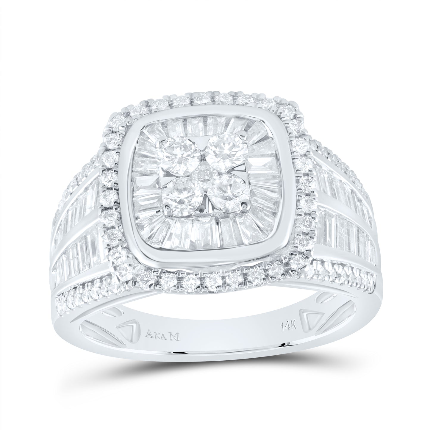 14kt White Gold 1 5/8 Cttw Diamond Ana M Cushion Single Halo Wedding Engagement Anniversary Bridal Ring, Women Size: 5-9