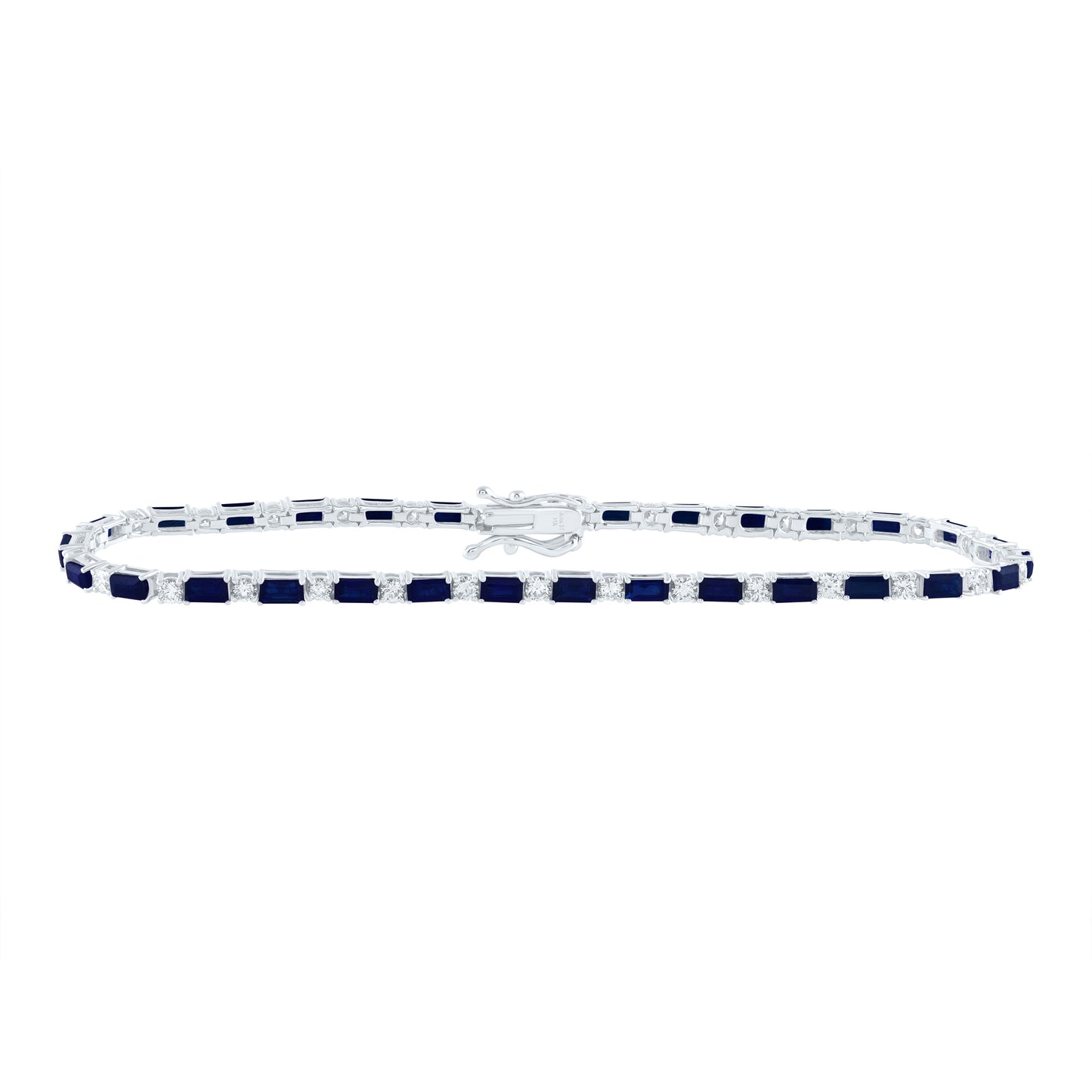 14kt White Gold 1 Cttw Diamond Ana M 4 1/4 Cttw Bag Blue Sapphire Natural Gem Fashion Bracelet, Length: 7 Inch