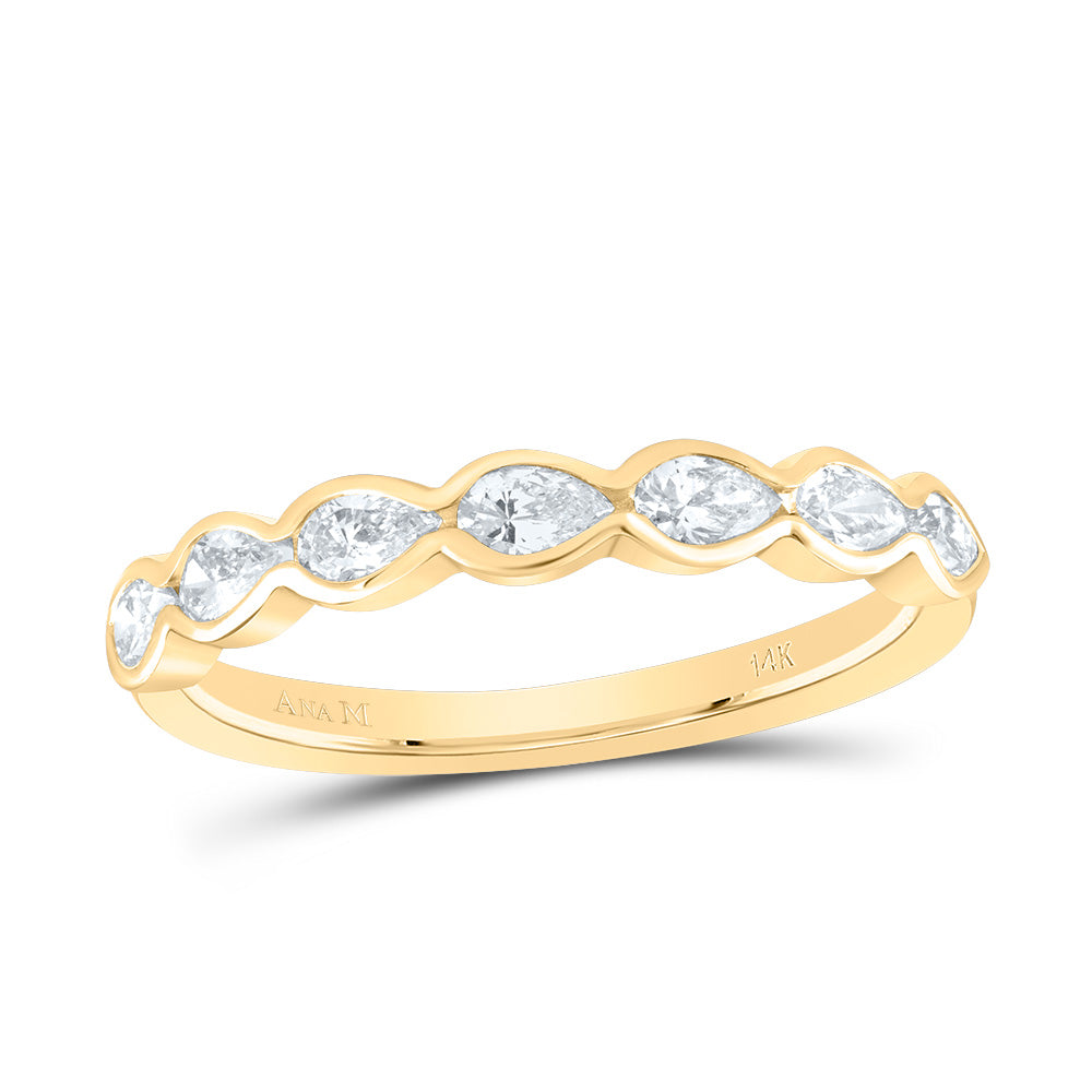 14kt Yellow Gold 5/8 Cttw Diamond Ana M Fashion Pear Wedding Engagement Anniversary Band, Women Size: 5-9