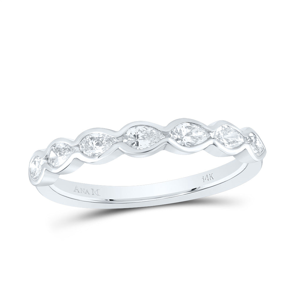 14kt White Gold 5/8 Cttw Diamond Ana M Fashion Pear Wedding Engagement Anniversary Band, Women Size: 5-9