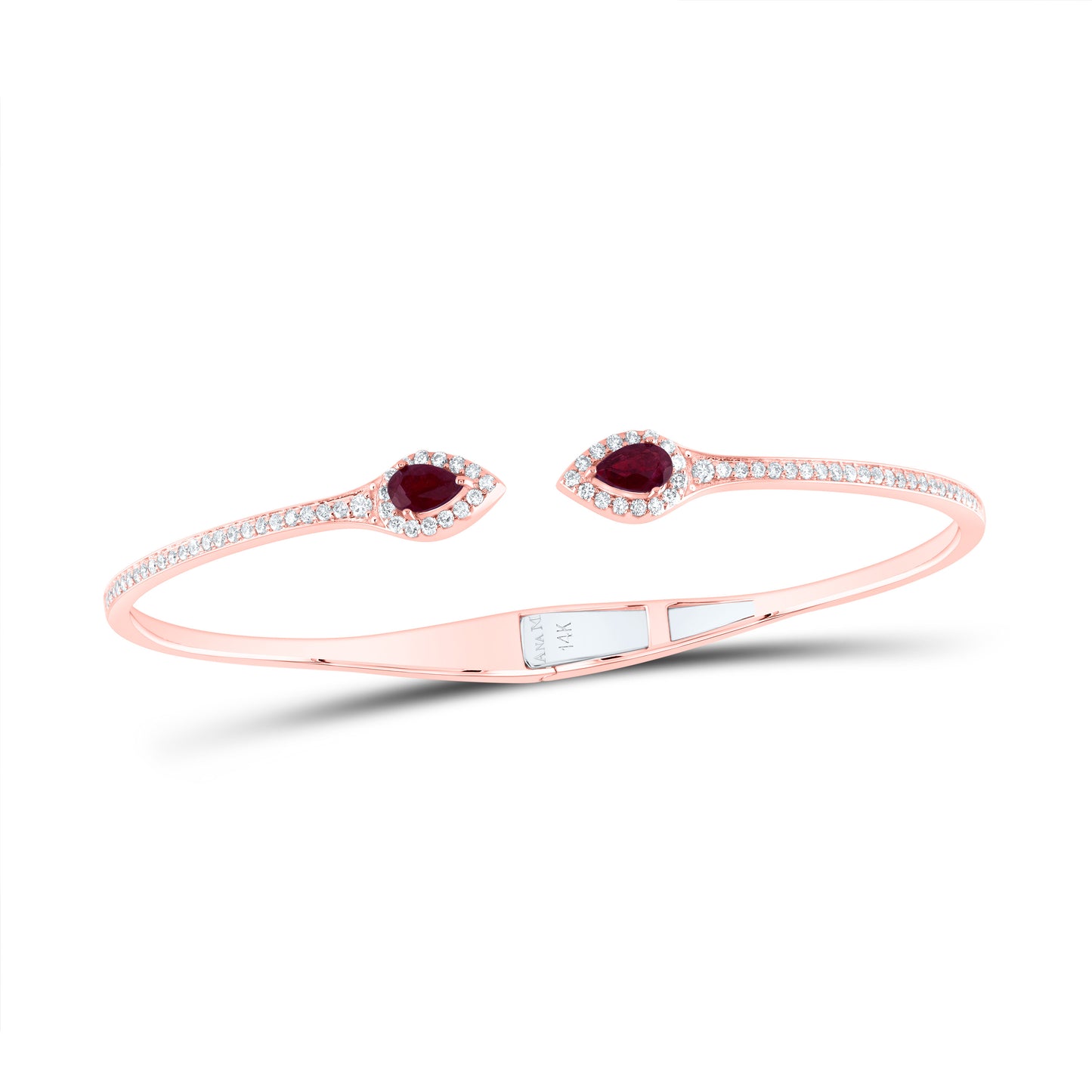 14kt Rose Gold 5/8 Cttw Diamond Ana M 3/8 Cttw Pear Ruby Natural Gem Pear Bangle