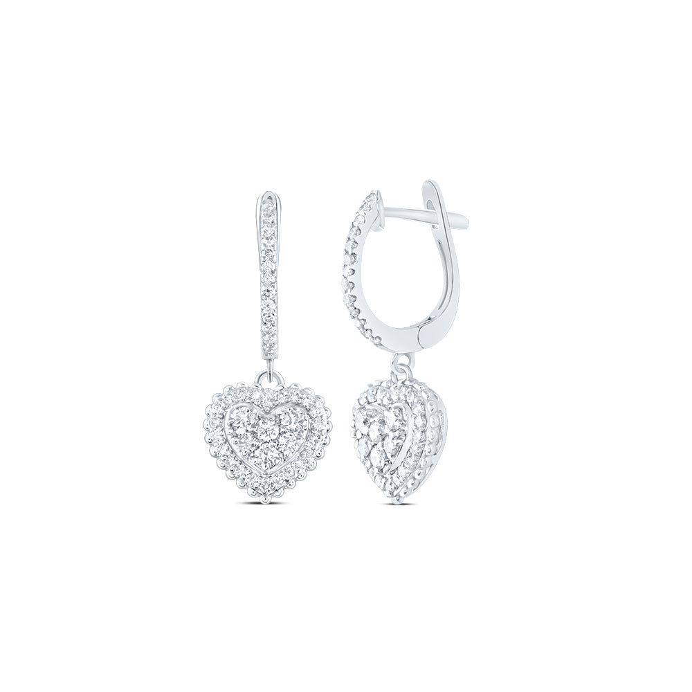 14kt White Gold 5/8 Cttw Natural Diamond Ana M Fashion Heart Dangling Earring