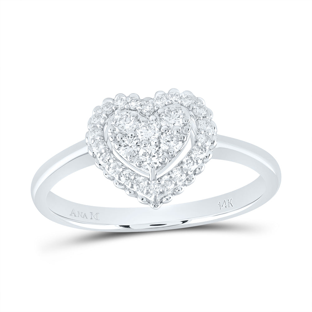 14kt White Gold 1/3 Cttw Natural Diamond Ana M Fashion Heart Wedding Engagement Anniversary Ring, Women Size: 5-9