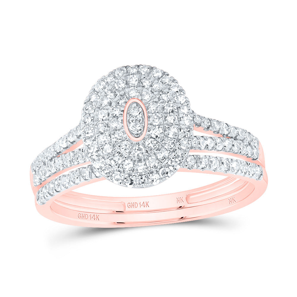 14kt Rose Gold 1/2 Cttw Diamond Oval Double Halo Wedding Engagement Anniversary Bridal Set, Women Size: 5-9
