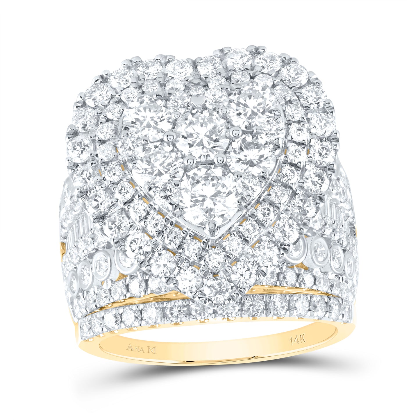 14kt Yellow Gold 4 3/8 Cttw Natural Diamond Ana M Heart Single Halo Wedding Engagement Anniversary Bridal Set, Women Size: 5-9