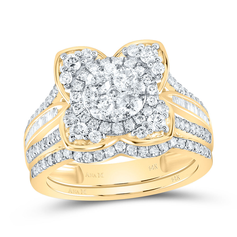 14kt Yellow Gold 1 1/3 Cttw Diamond Ana M Fashion Flower Wedding Engagement Anniversary Bridal Set, Women Size: 5-9