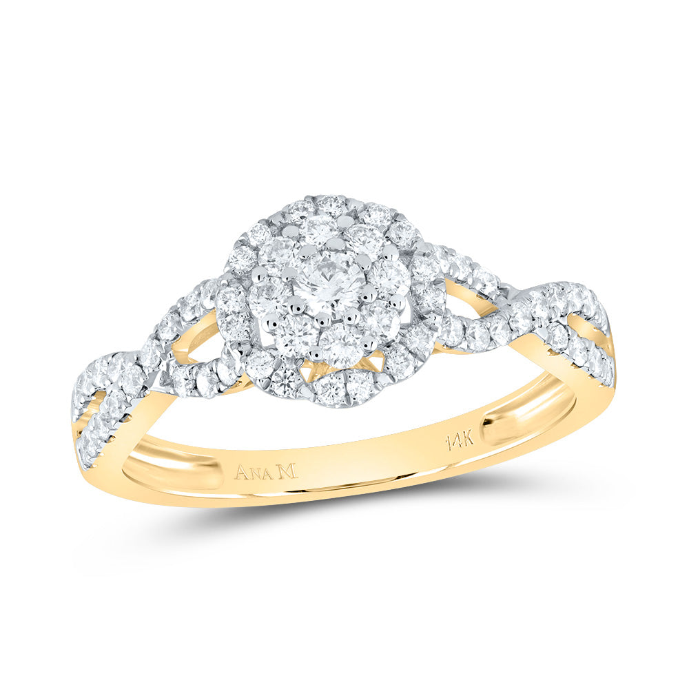 14kt Yellow Gold 1/2 Cttw Diamond Ana M Fashion Flower Wedding Engagement Anniversary Bridal Ring, Women Size: 5-9
