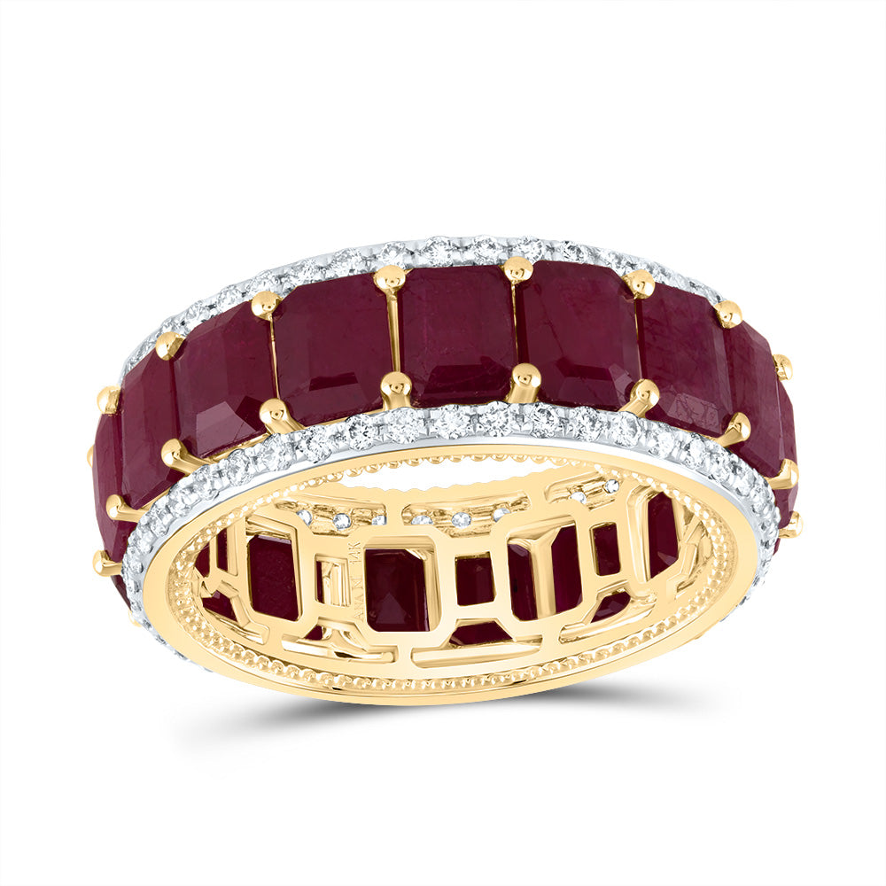 14kt Yellow Gold 5/8 Cttw Diamond Ana M 8 Cttw-oc Ruby Natural Wedding Engagement Gem Band, Women Size: 5-9