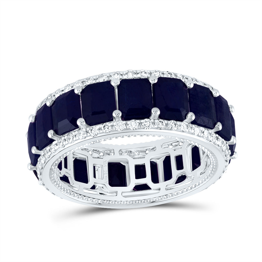 14kt White Gold 5/8 Cttw Diamond Ana M 9 1/3 Cttw-oc Blue Sapphire Natural Wedding Engagement Gem Band, Women Size: 5-9
