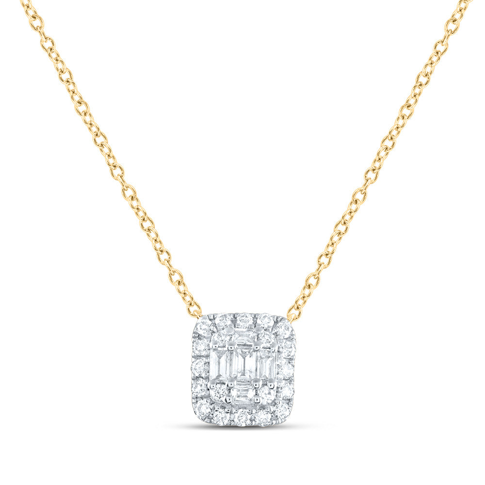 14kt Yellow Gold 1/3 Cttw Diamond Ana M Fashion Cushion Necklace, Length: 18 Inch