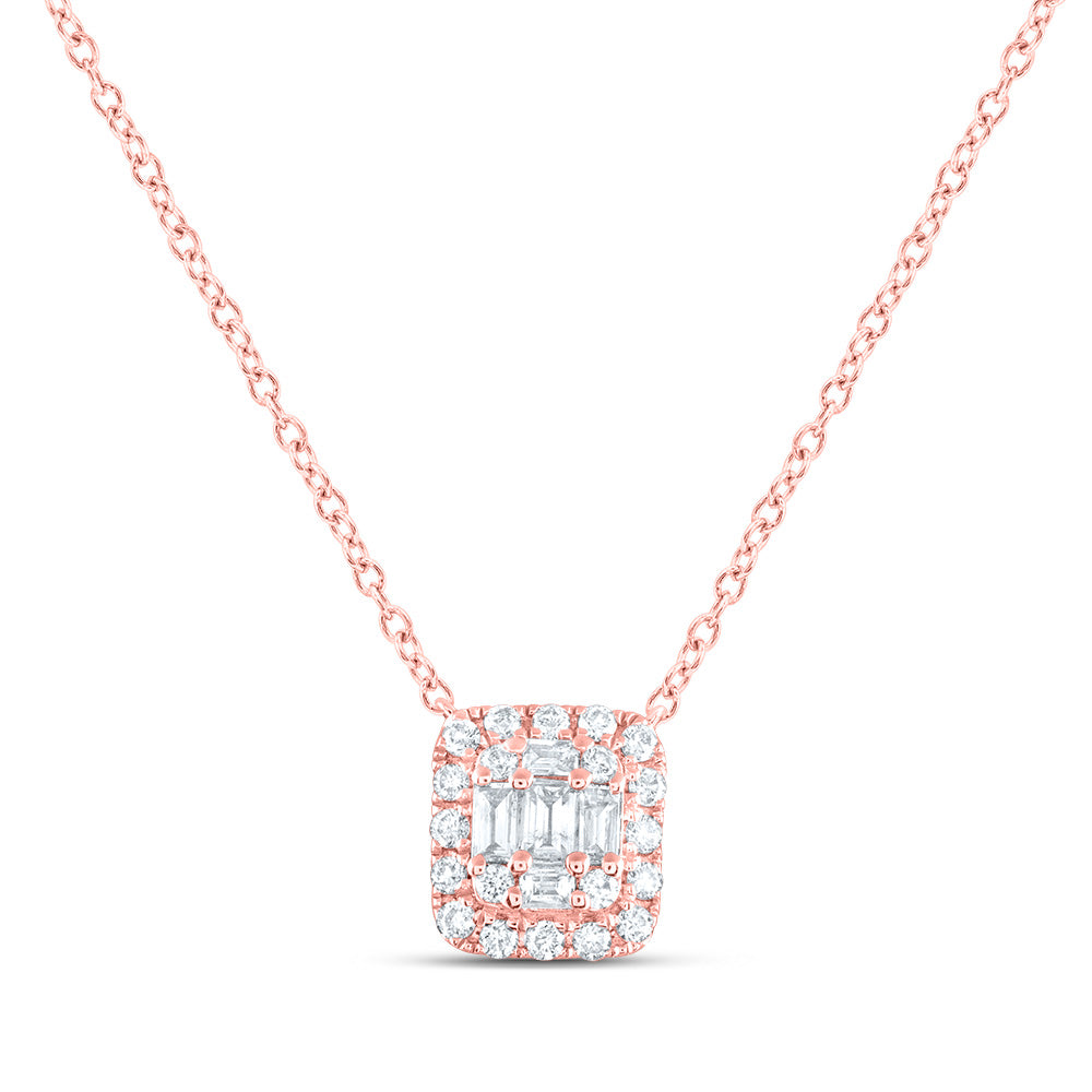 14kt Rose Gold 1/3 Cttw Diamond Ana M Fashion Cushion Necklace, Length: 18 Inch