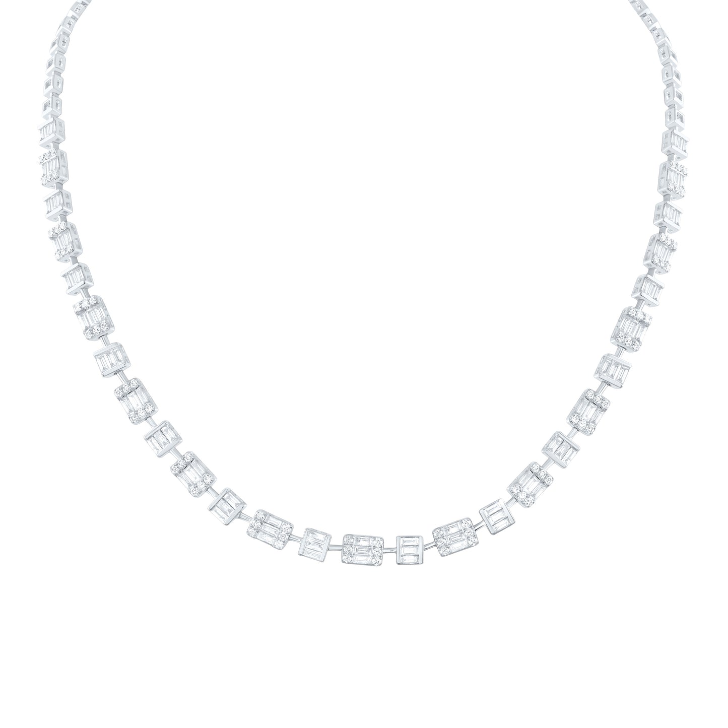 14kt White Gold 5 Cttw Diamond Ana M Fashion Baguette Necklace, Length: 18 Inch