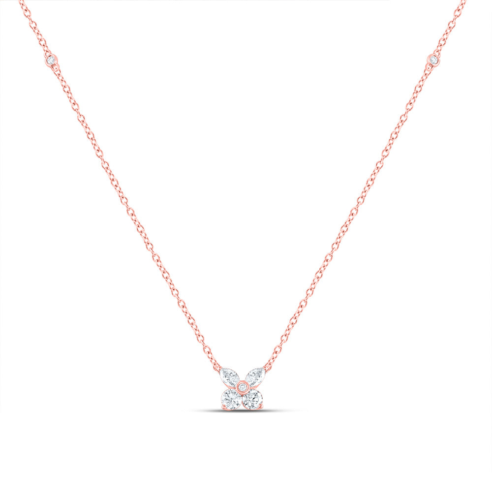 14kt Rose Gold 1/3 Cttw Diamond Ana M Fashion Flower Necklace, Length: 18 Inch