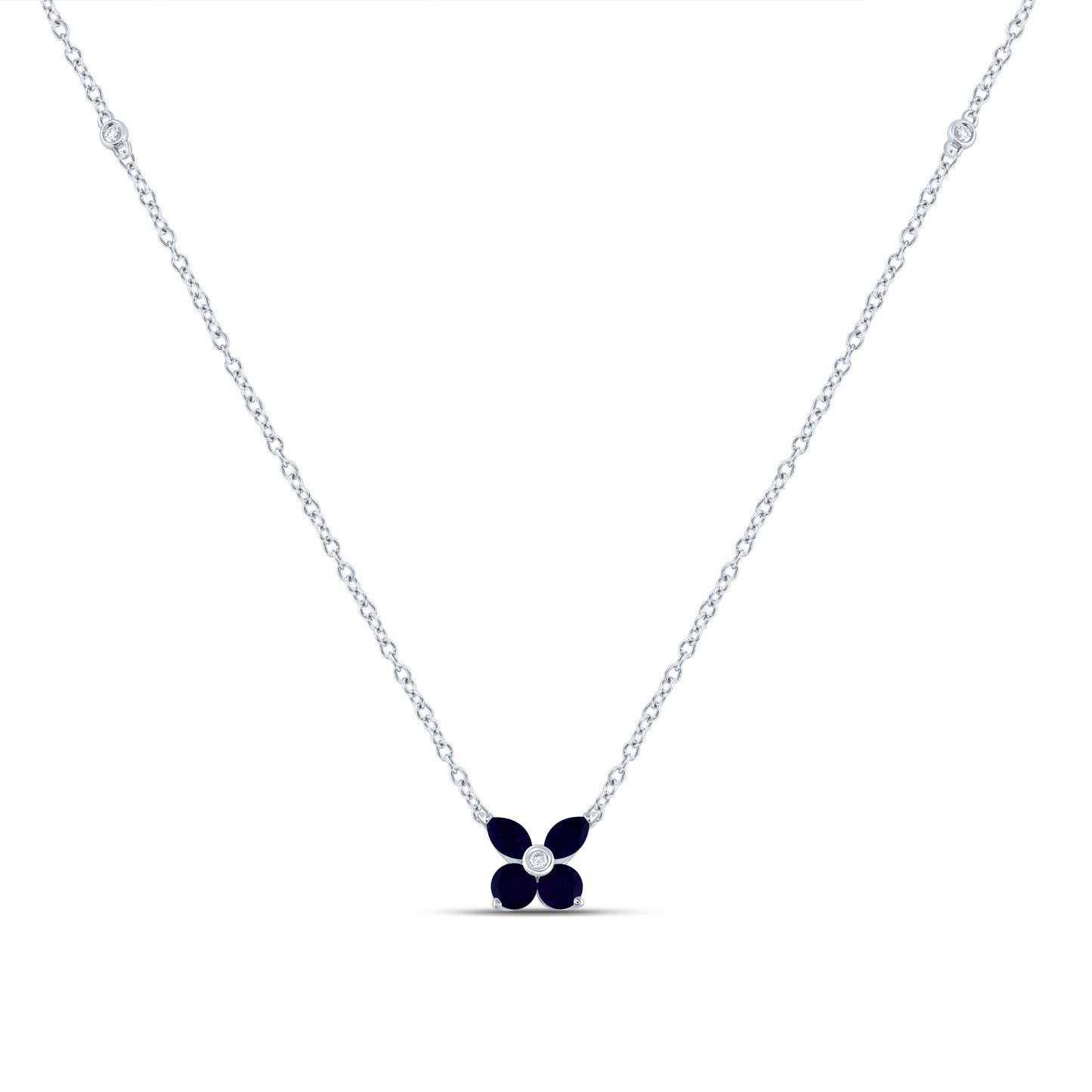 14kt Yellow Or White Or Rose Gold Diamond Ana M and-marquise, Round Natural Gem Necklace, Length: 18 Inch
