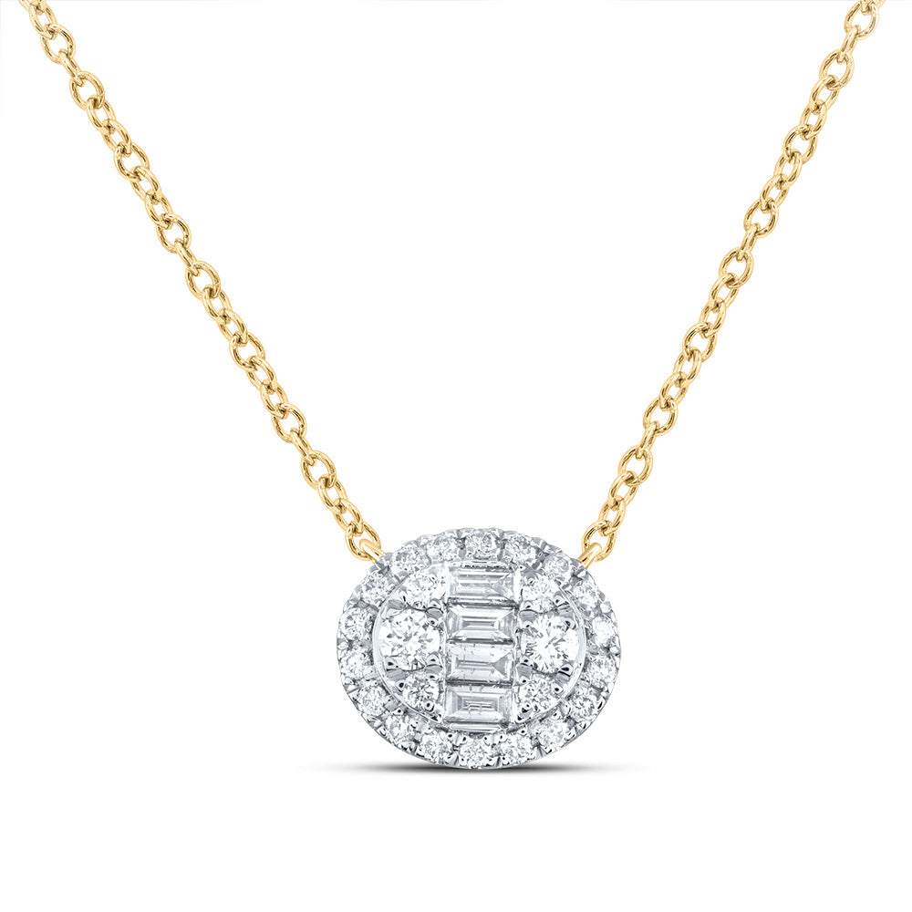14K Yellow Gold 3/8 Ctw Natural Diamond Fashion Oval Necklace (18 Inch)