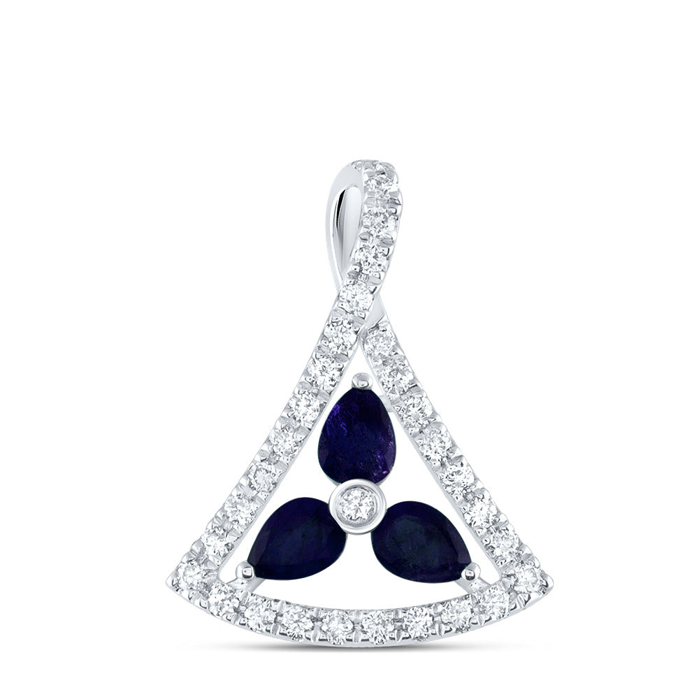 14kt White Gold 1/5 Cttw Diamond Ana M and 1/3 Cttw-ps Blue Sapphire Natural Gem Pendant