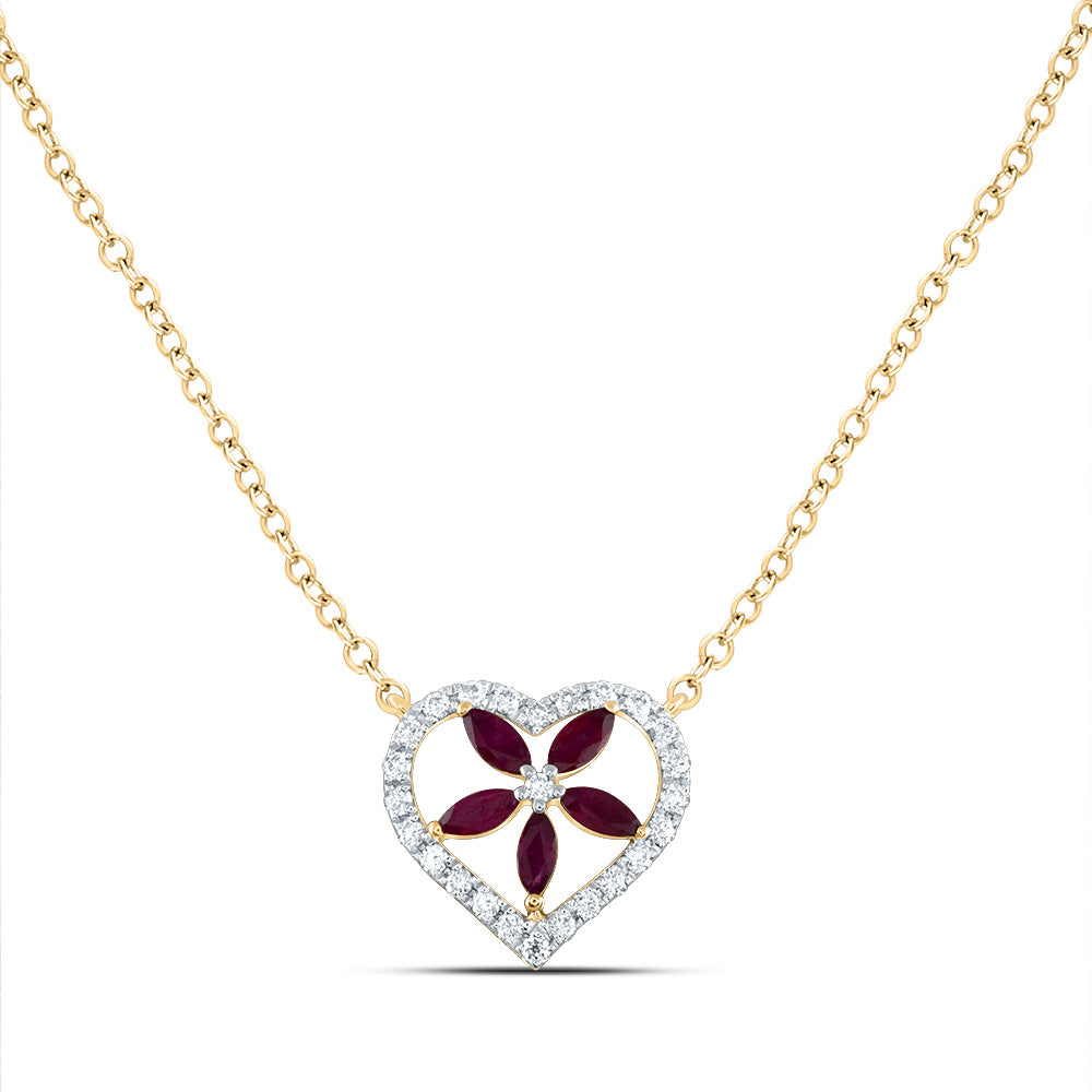 14kt Yellow Gold 1/6 Cttw Diamond Ana M and 1/4 Cttw-Marquise Ruby Natural Gem Necklace, Length: 18 Inch
