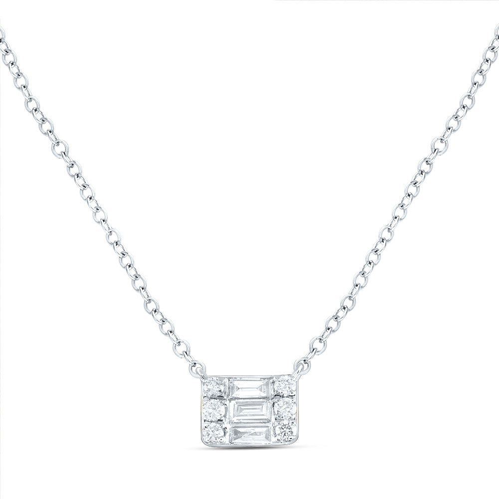 14kt White Gold 1/5 Cttw Diamond Ana M Fashion Baguette Necklace, Length: 18 Inch