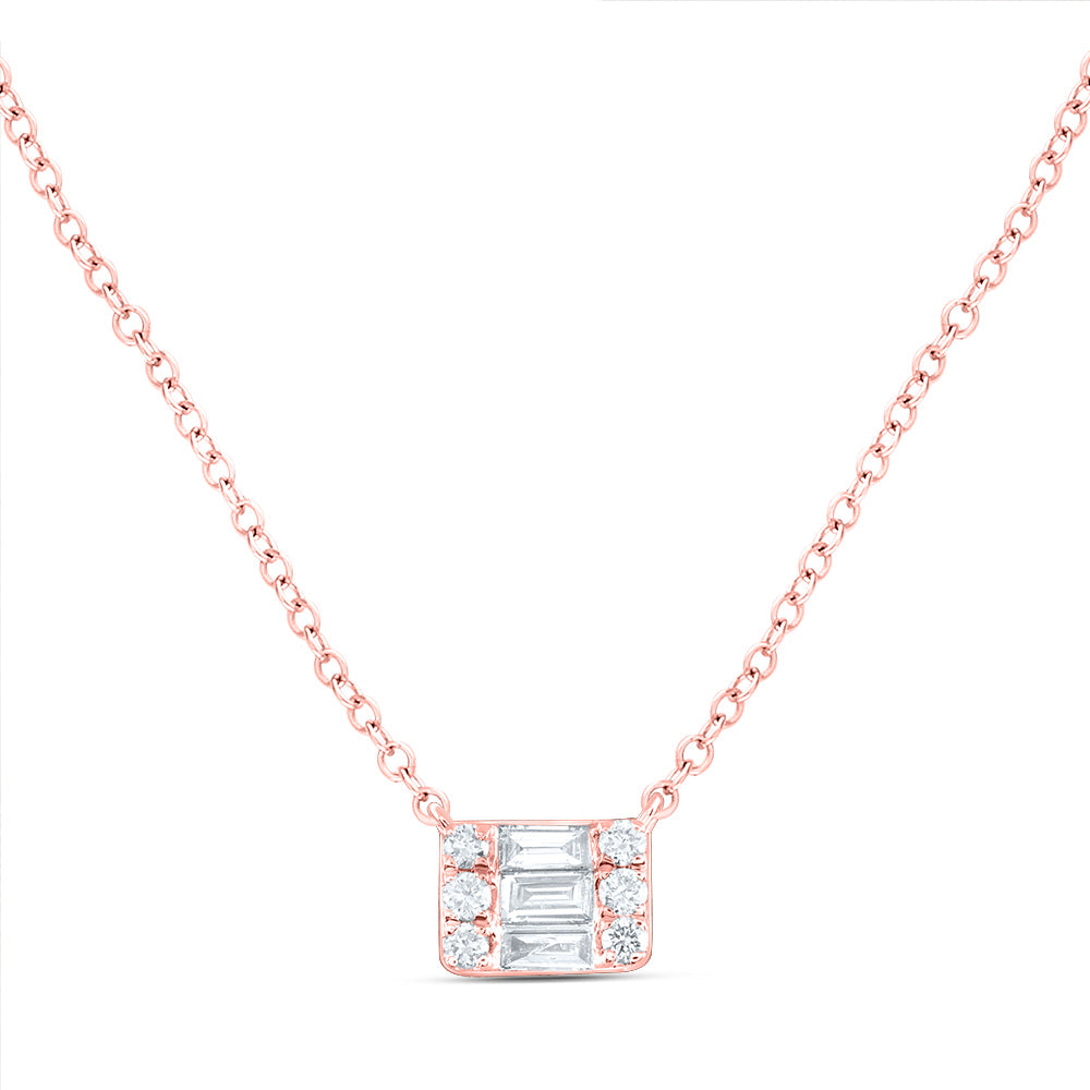 14kt Rose Gold 1/5 Cttw Diamond Ana M Fashion Baguette Necklace, Length: 18 Inch