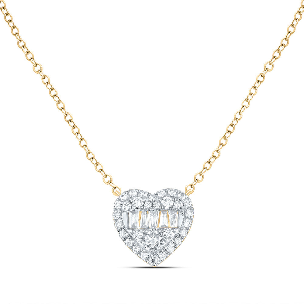14kt Yellow Gold 1/2 Cttw Natural Diamond Ana M Fashion Heart Necklace, Length: 18 Inch