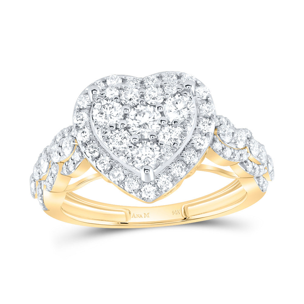 14kt Yellow Gold 1 1/3 Cttw Natural Diamond Ana M Heart Single Halo Wedding Engagement Anniversary Ring, Women Size: 5-9