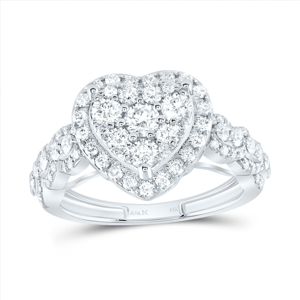 14kt White Gold 1 1/3 Cttw Natural Diamond Ana M Heart Single Halo Wedding Engagement Anniversary Ring, Women Size: 5-9