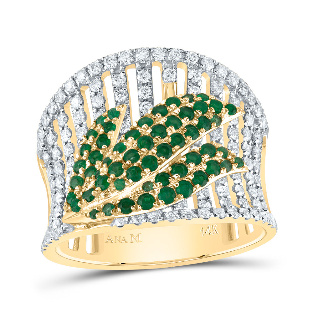 14kt Yellow Gold 7/8 Cttw Diamond Ana M 5/8 Cttw Round Emerald Natural Wedding Engagement Anniversary Gem Ring, Women Size: 5-9