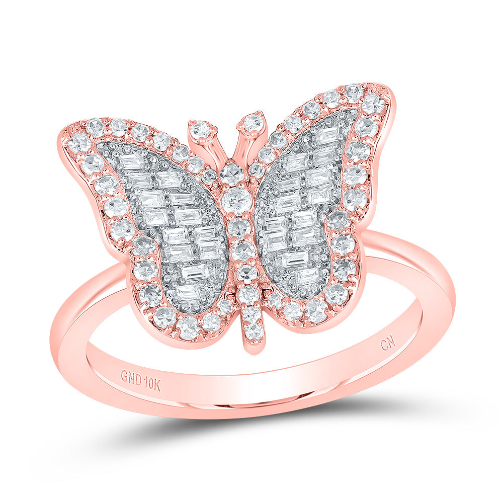 10kt Rose Gold 1/3 Cttw Diamond Fashion Wedding Engagement Anniversary Butterfly Ring, Women Size: 5-9